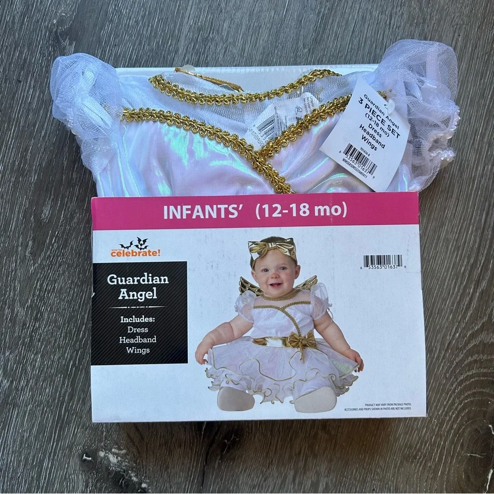 NWT 3 Piece Baby 12-18 M Guardian Angel Halloween Costume Dress‎ Wings Headband